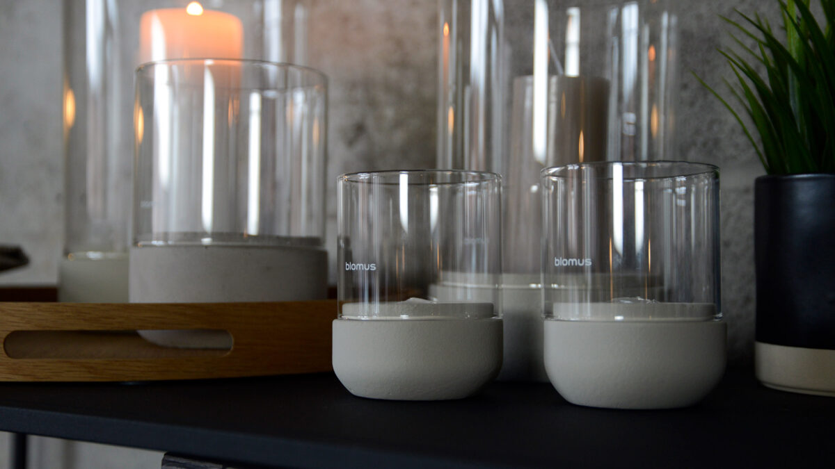 concrete and glass candle holders in a choice of sizes