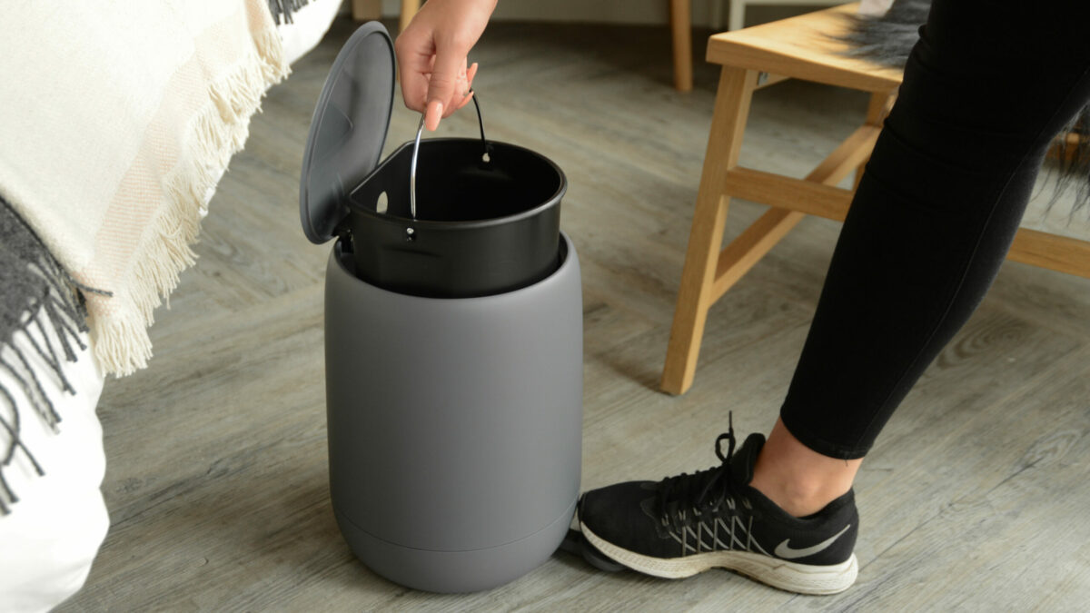soft finish matt grey bathroom pedal bin