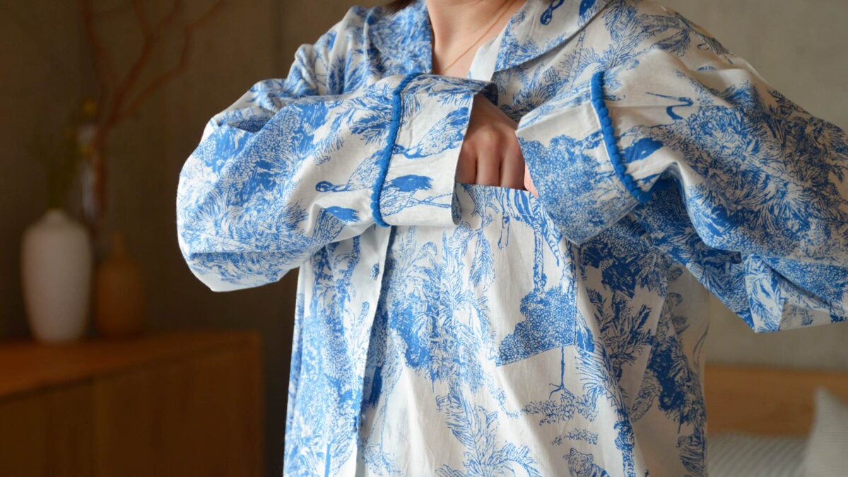 Blue & White Jungle Print Pyjamas - Image 2
