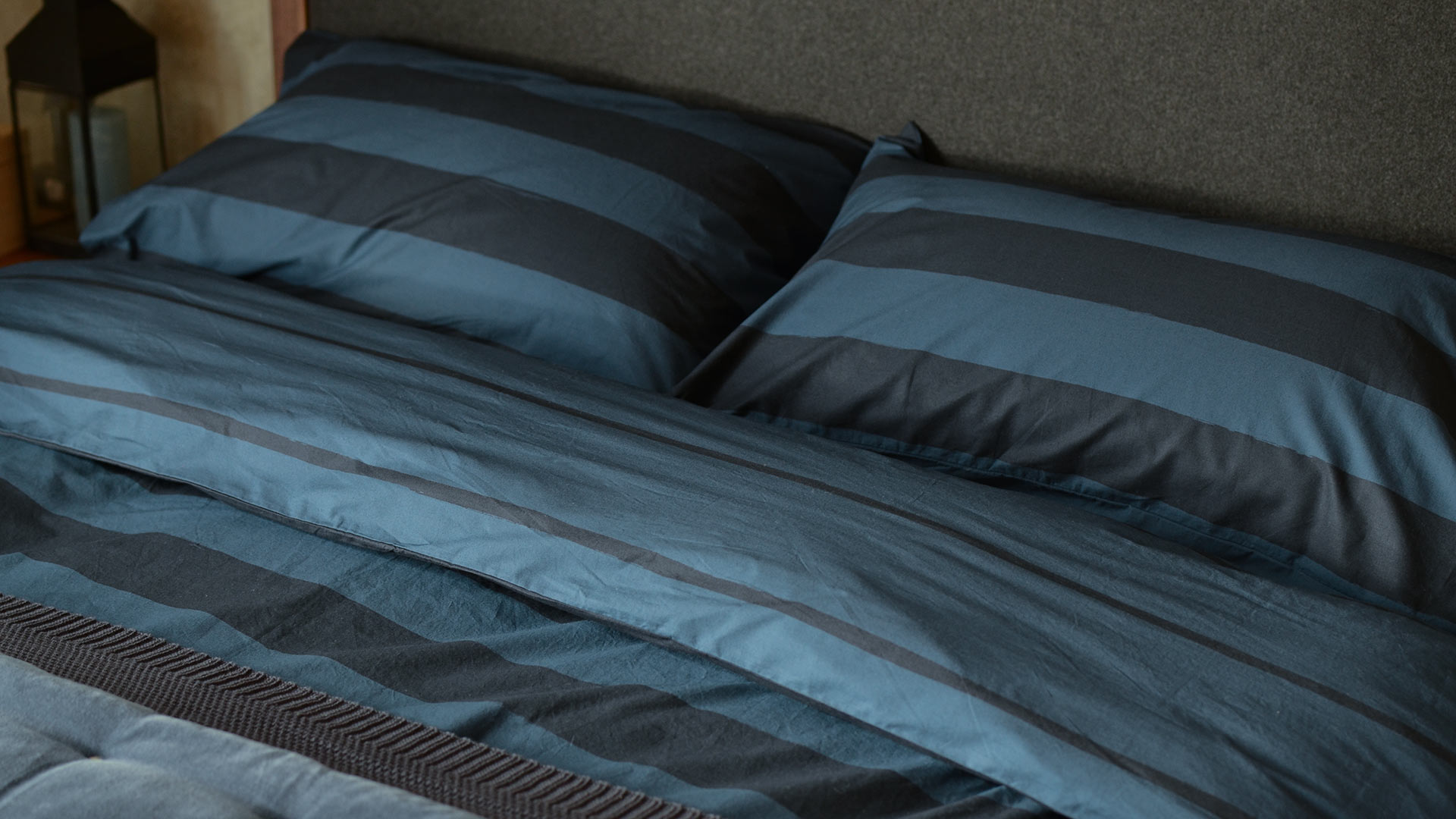 Deep Blue Stripe Duvet Set Cotton Bedding Natural Bed Company