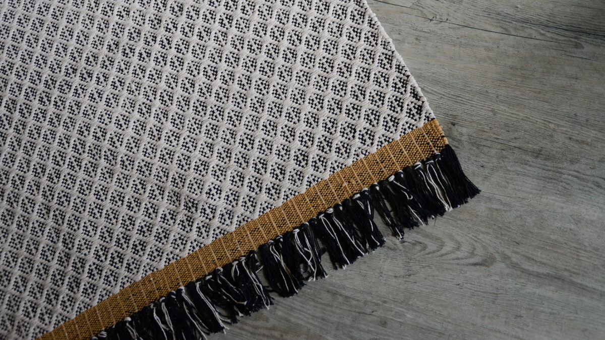 Boho Woven Cotton Rug Black Flat Corner
