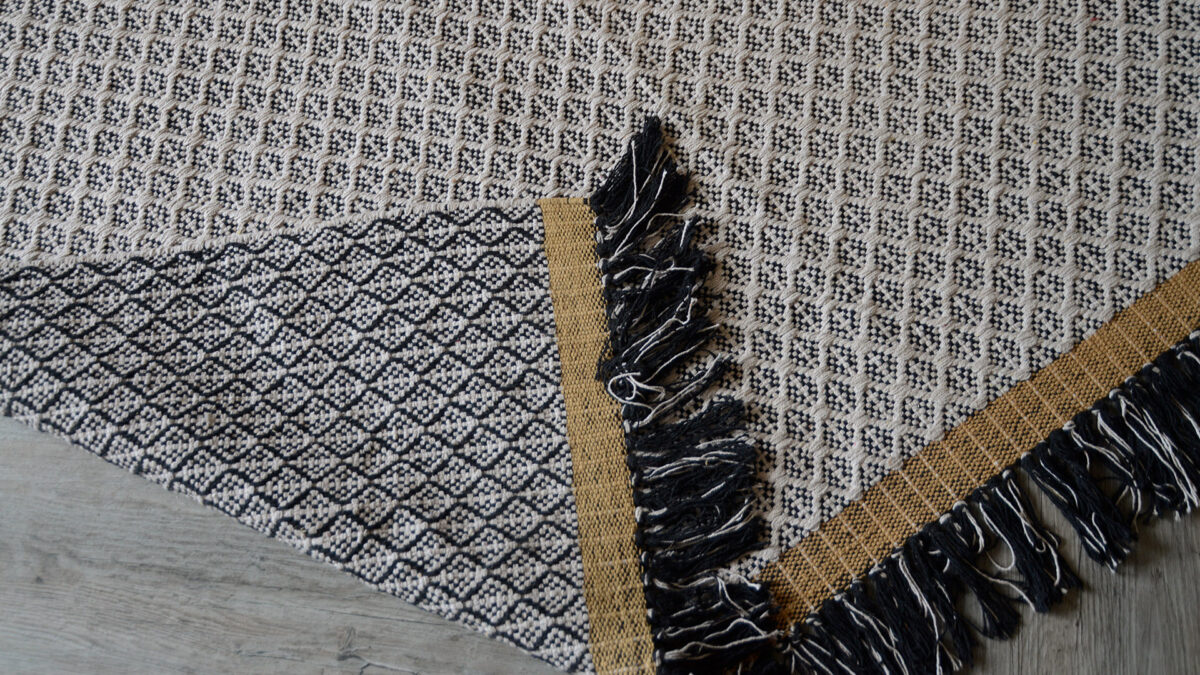 Boho Woven Cotton Rug Black Tassel Detail