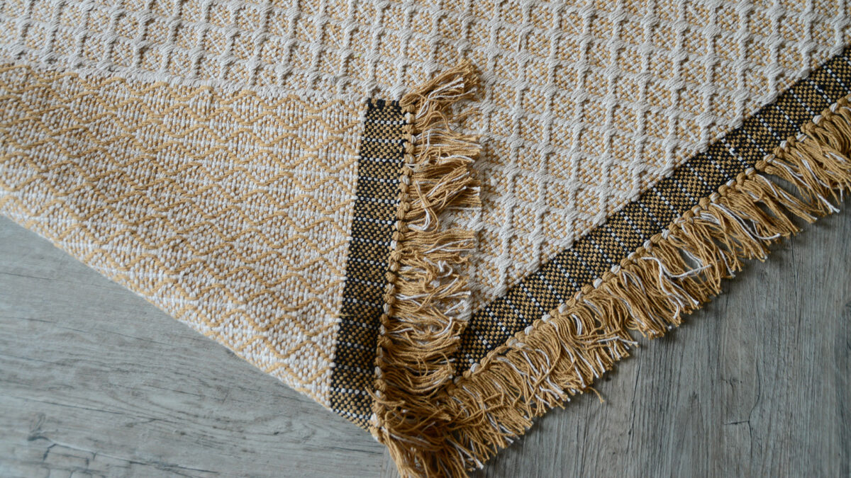 Boho Woven Cotton Rug Yellow Tassel Detail