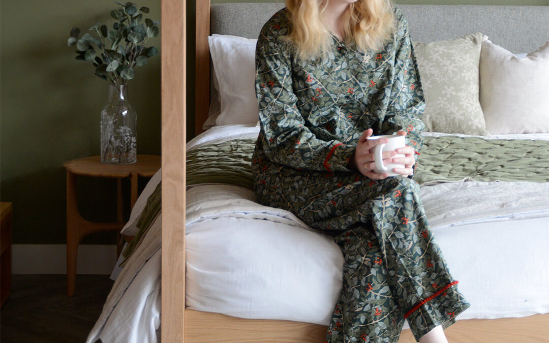 Botanical Berry PJ Set on model with oak highland