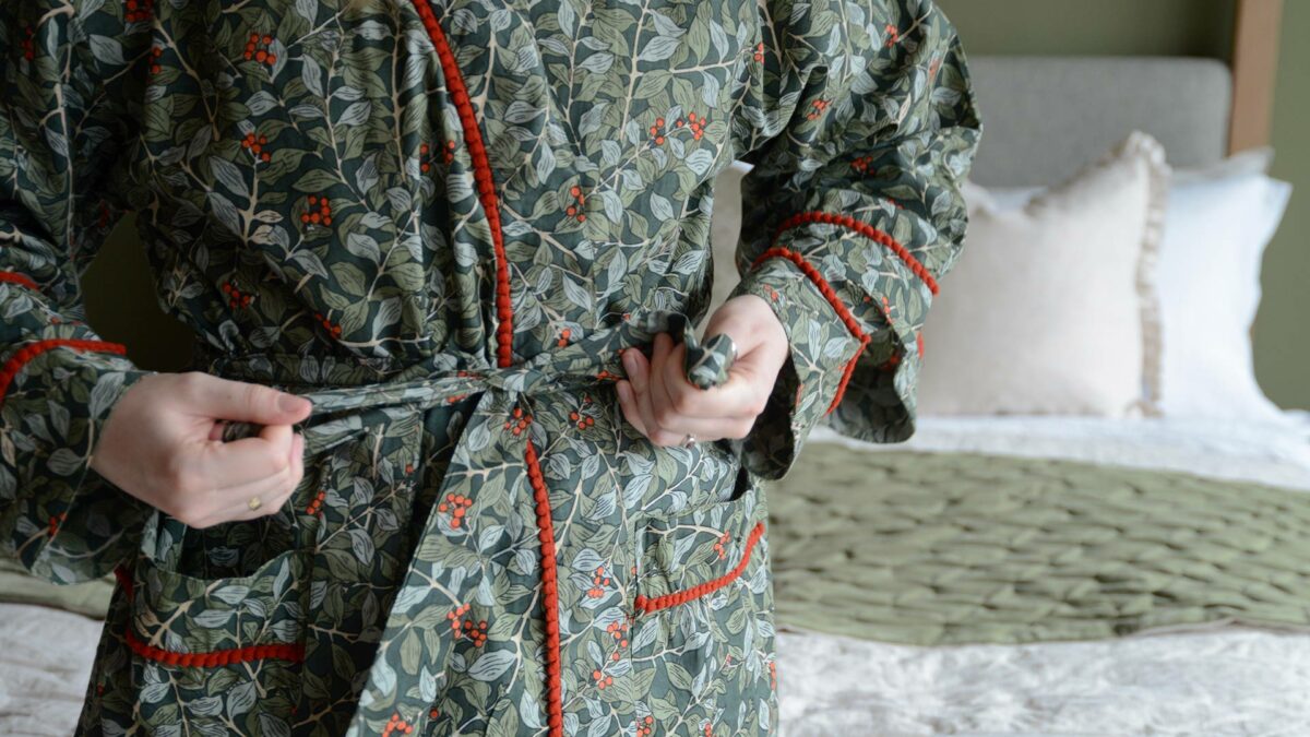 Botanical Berry Robe tie detail