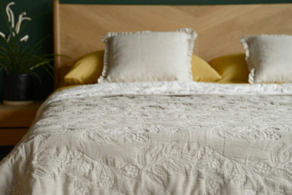 Reversible stitched and quilted bedspread ivory one side beige the other