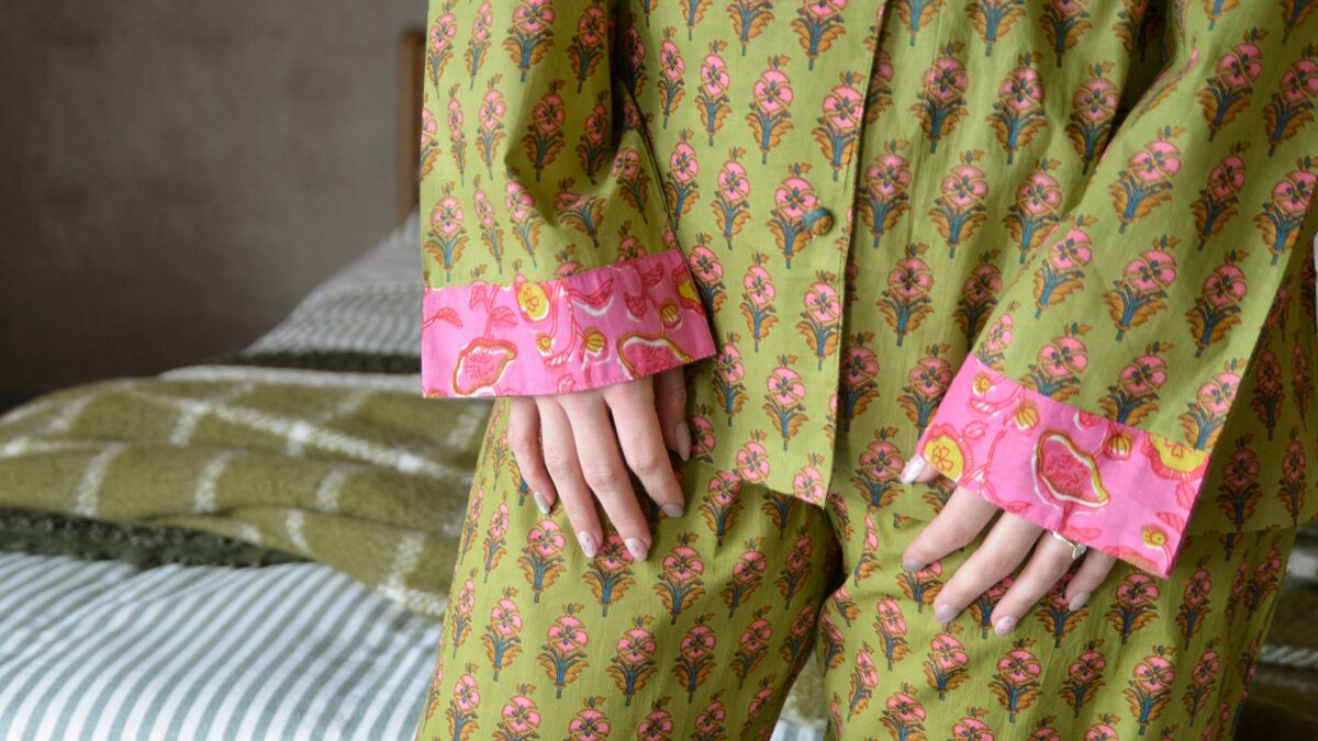 Bright Green & Pink Floral Pyjamas - Image 2