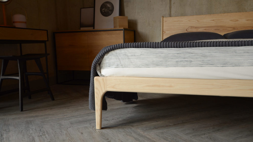 Photo showing the leg of our solid Ash wood Camden bed