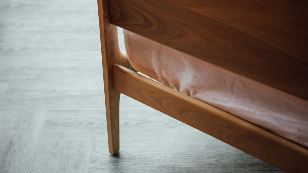 Camden Mid-Century handmade bed - detail of headboard leg