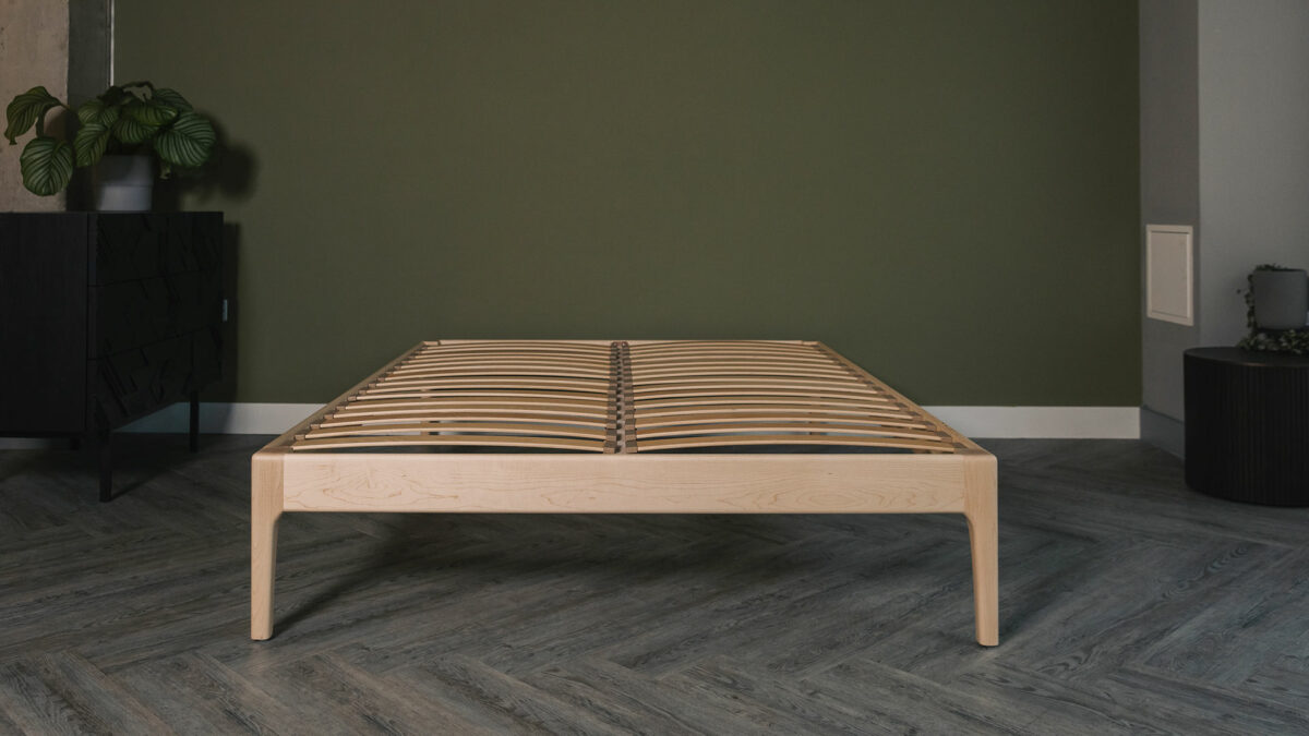 Maple wood Camden bed frame without a headboard and shown without a mattress