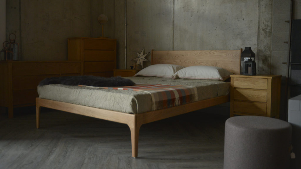 The Camden mid-century style solid wooden bed in Cherry