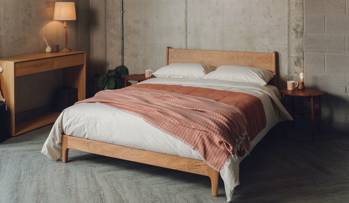 Carnaby a low mid century style bed frame this kingsize bed is made in solid cherry wood