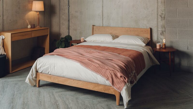 Carnaby a low mid century style bed frame this kingsize bed is made in solid cherry wood