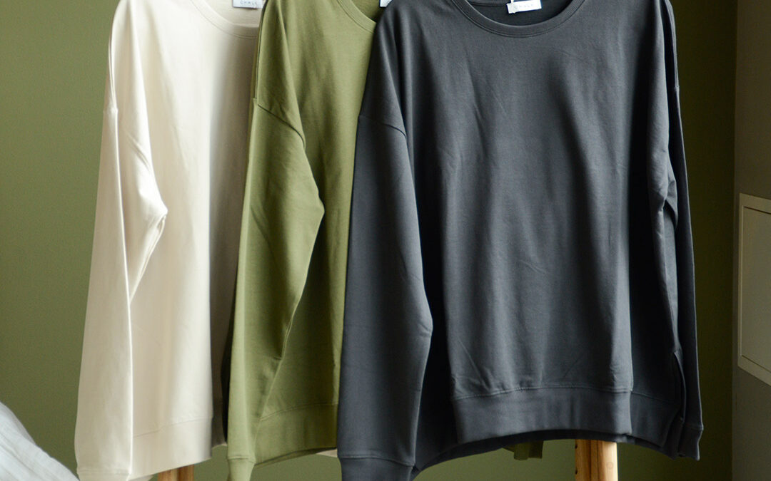 Chalk Joggers Sweatshirt Sets on oak spindle rail with Highland PORTRAIT