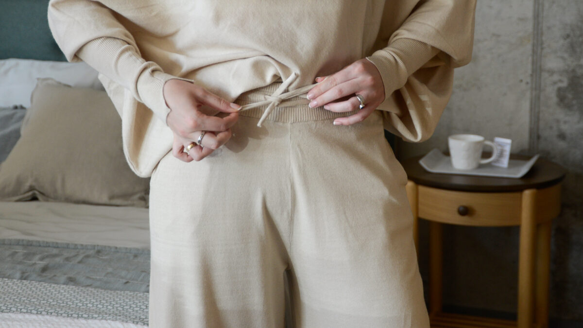 Chalk Wide Leg Pants Beige Tie Detail
