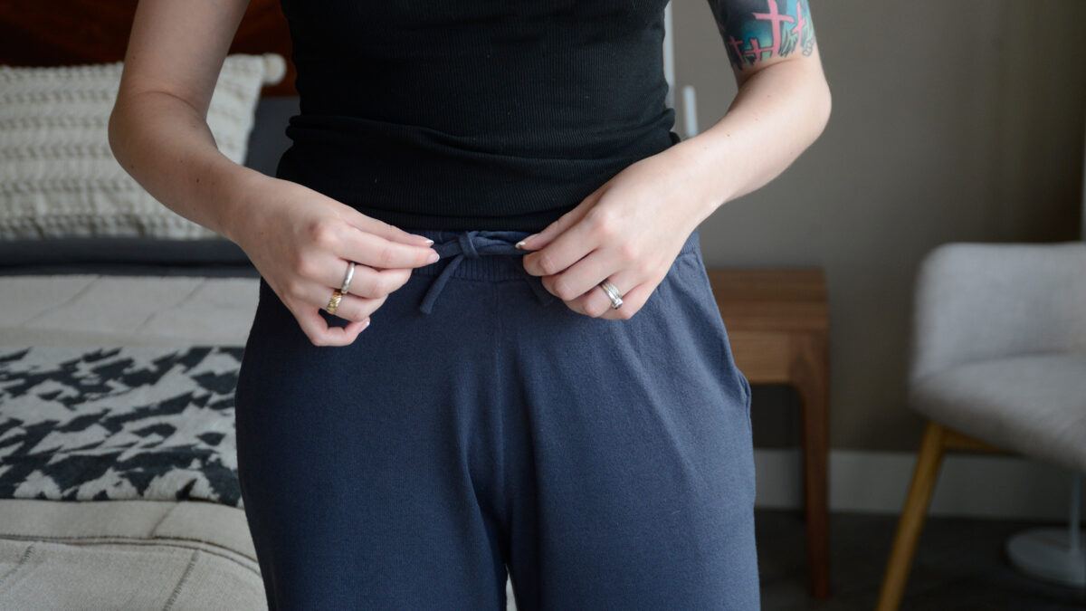 Chalk Wide Leg Pants Blue Tie Detail
