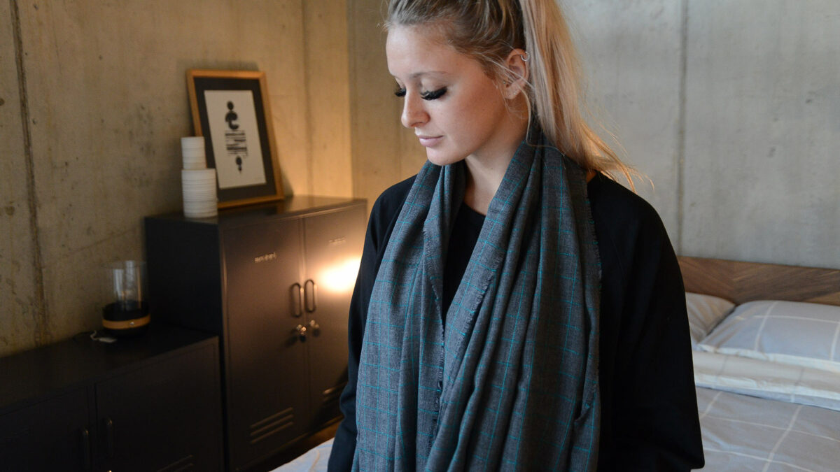 Charcoal and teal checked Cashmere on maddie
