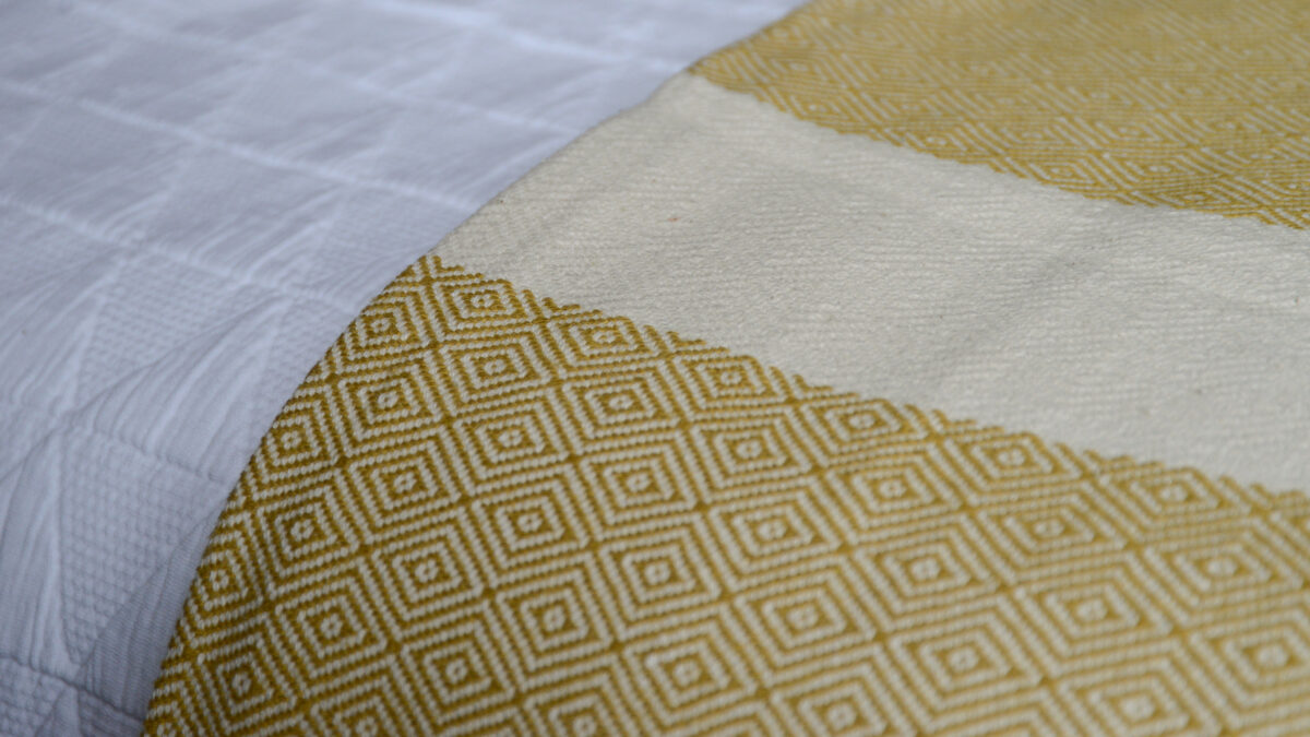 Chartreuse Cotton Bedspread Diamond Pattern Close Up