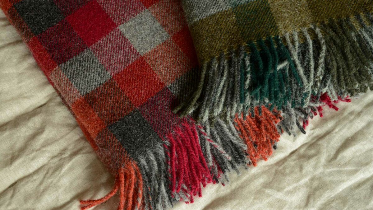 Check Wool Throws Fireside Forest Stack 2