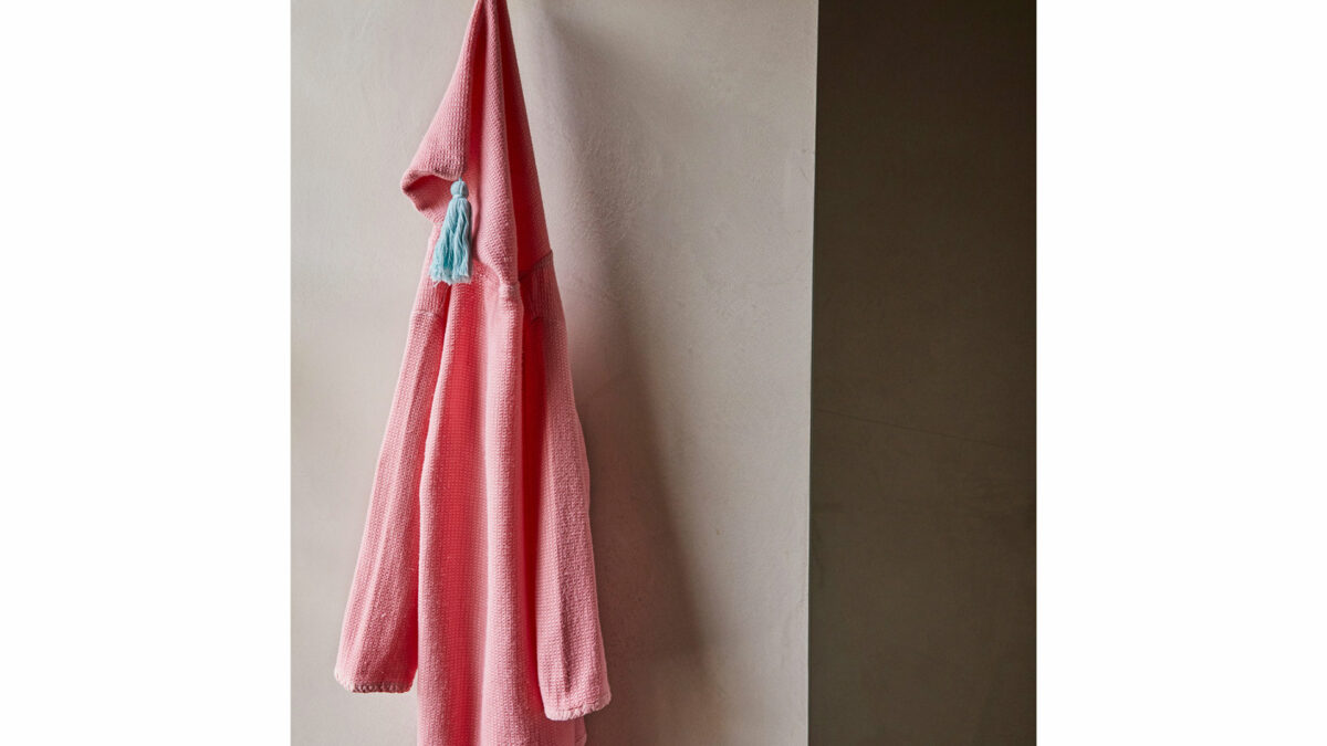 Childs Cotton Robe pinky with aqua tassle