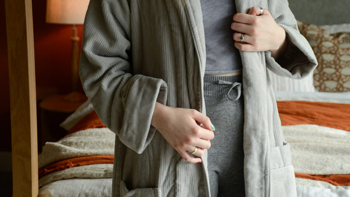 Christy Egyptian Cotton Grey Robe Front 2