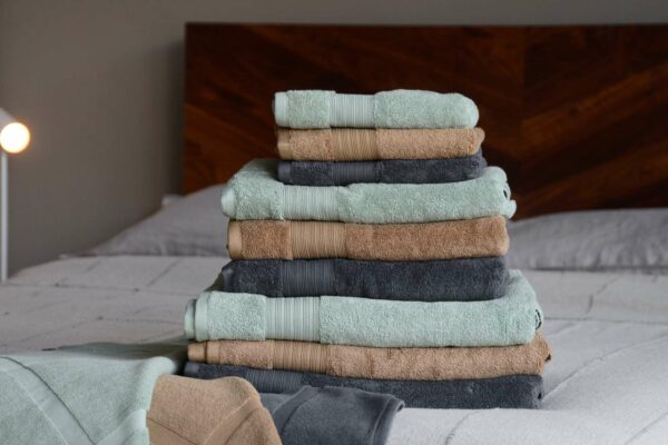 towels in grey, caramel or sage