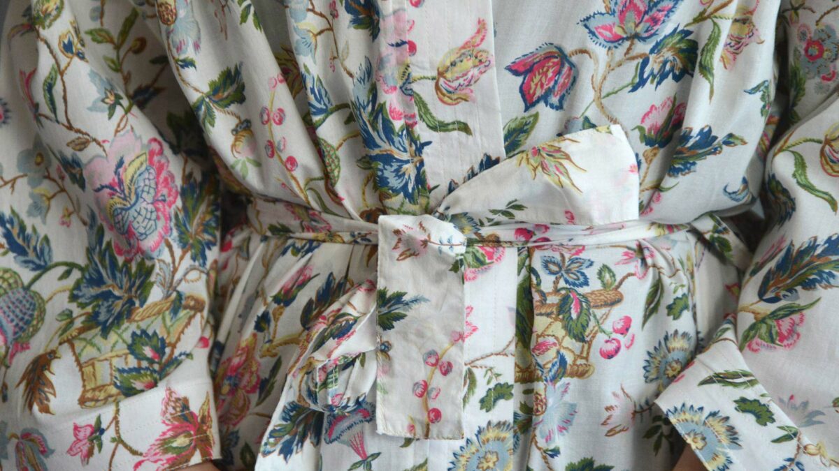 floral print light cotton robe a close up view