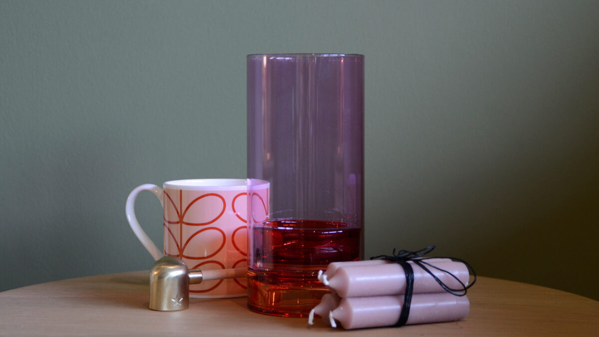 pink and orange glass candle holder