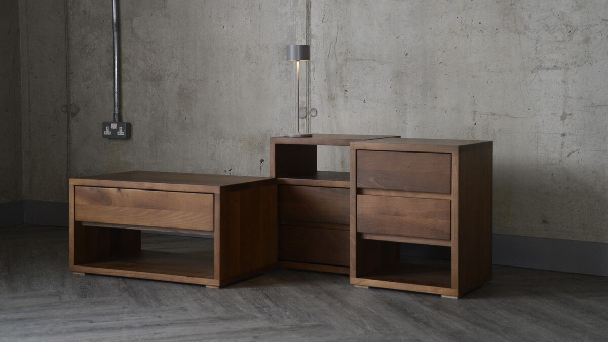 Black Lotus Cube Collection - Walnut Two Drawer Bedside Unit - Image 7
