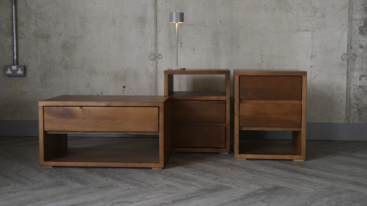 Black Lotus Cube Collection - Walnut Two Drawer Bedside Unit - Image 13