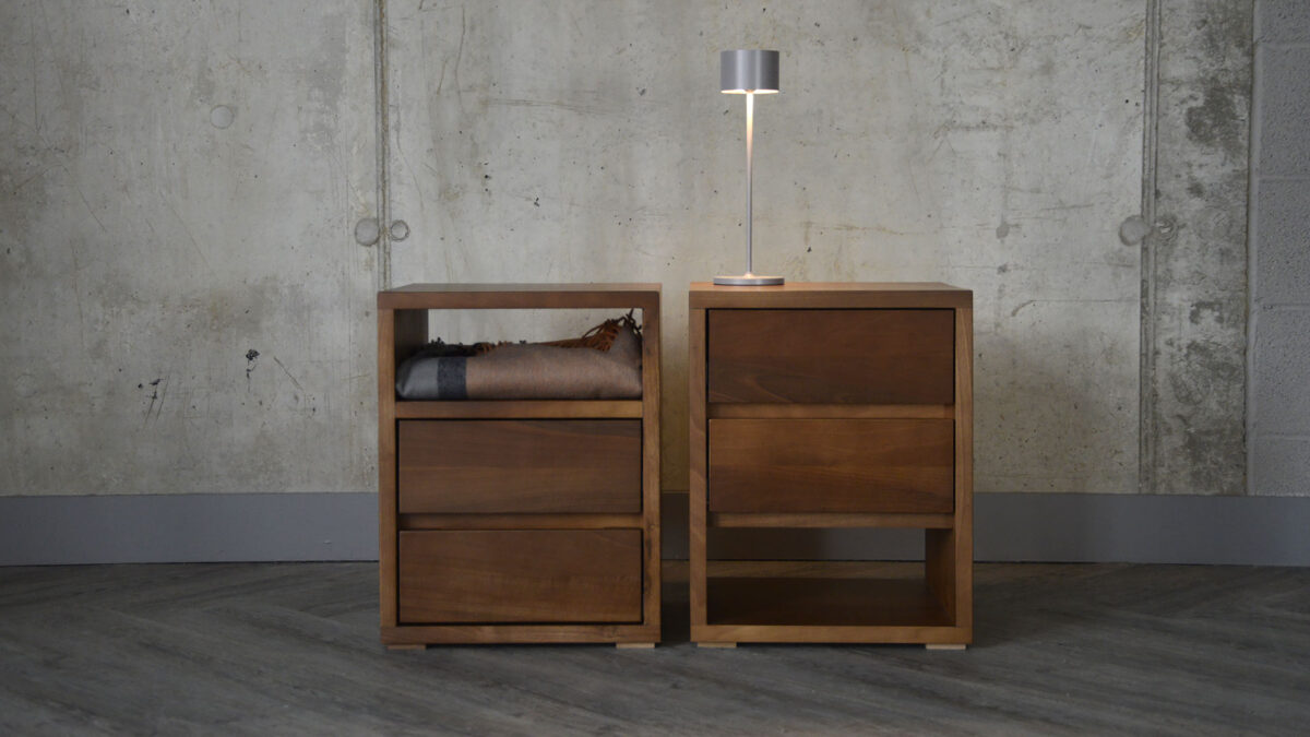 Black Lotus Cube Collection - Walnut Two Drawer Bedside Unit - Image 3