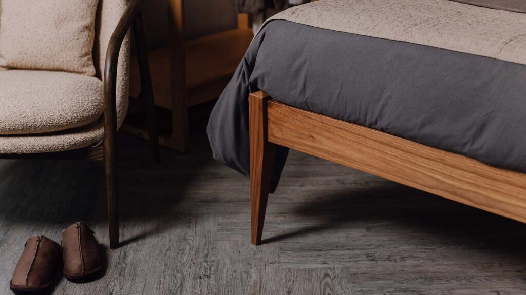 Dalston leg detail solid walnut bed