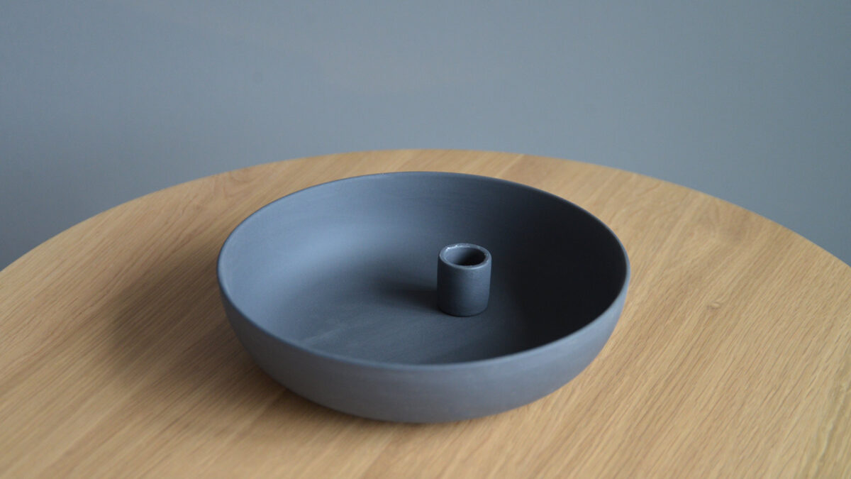 Dark Grey Ceramic Candle Dish Close Up