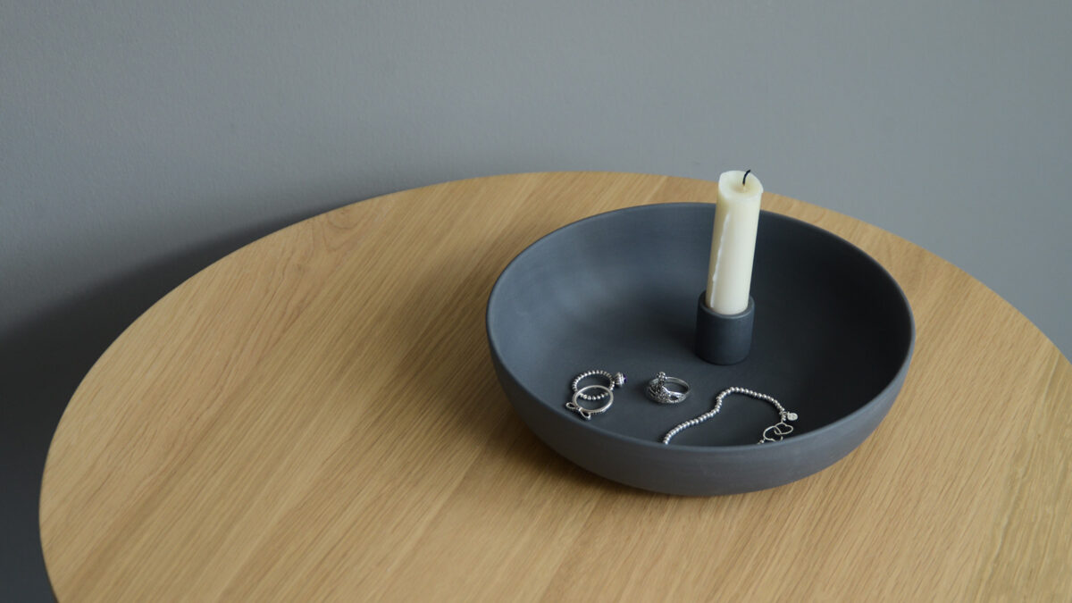 Dark Grey Ceramic candle Dish Jewellery
