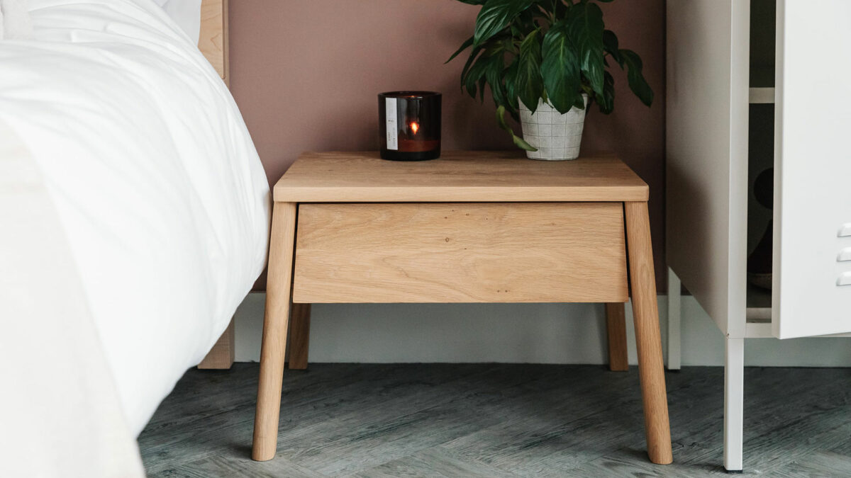 solid oak low bedside drawer table