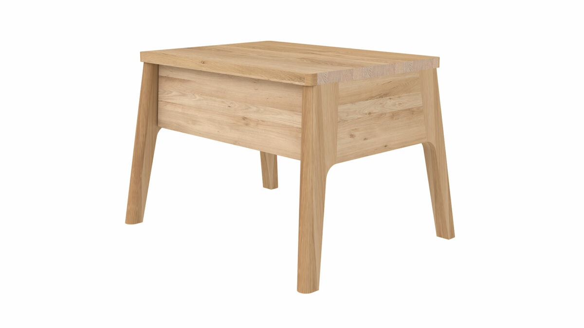 Air solid oak low bedside table with drawer