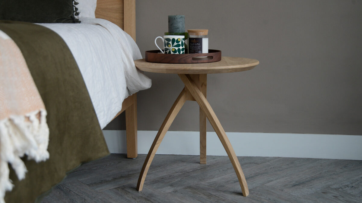 solid oak side table with twist style legs