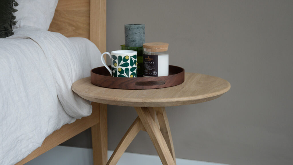 solid oak side table with twist style legs