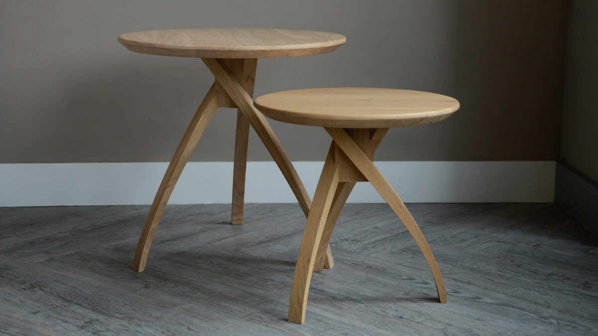 solid oak side tables in 2 heights and with twist style legs