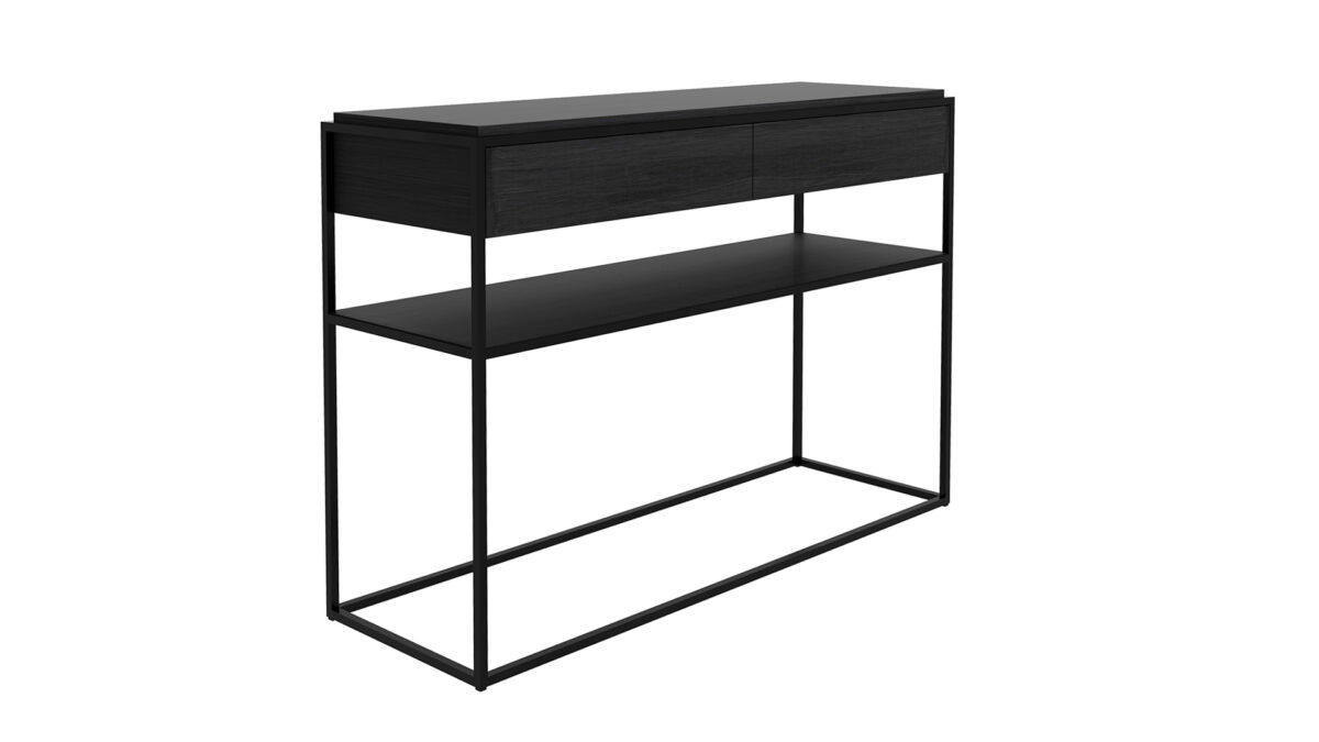 Ethnicraft Oak Monolit console 2 drawers black black metal 122x40x85