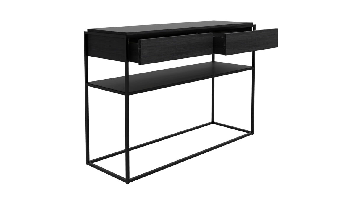 Ethnicraft Oak Monolit console 2 drawers black black metal 122x40x85 po high