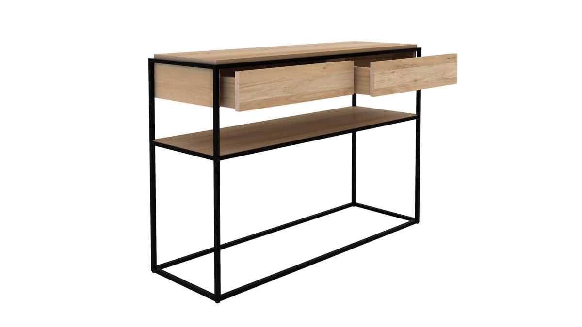 Ethnicraft Oak Monolit console 2 drawers natural black metal 122x40x85