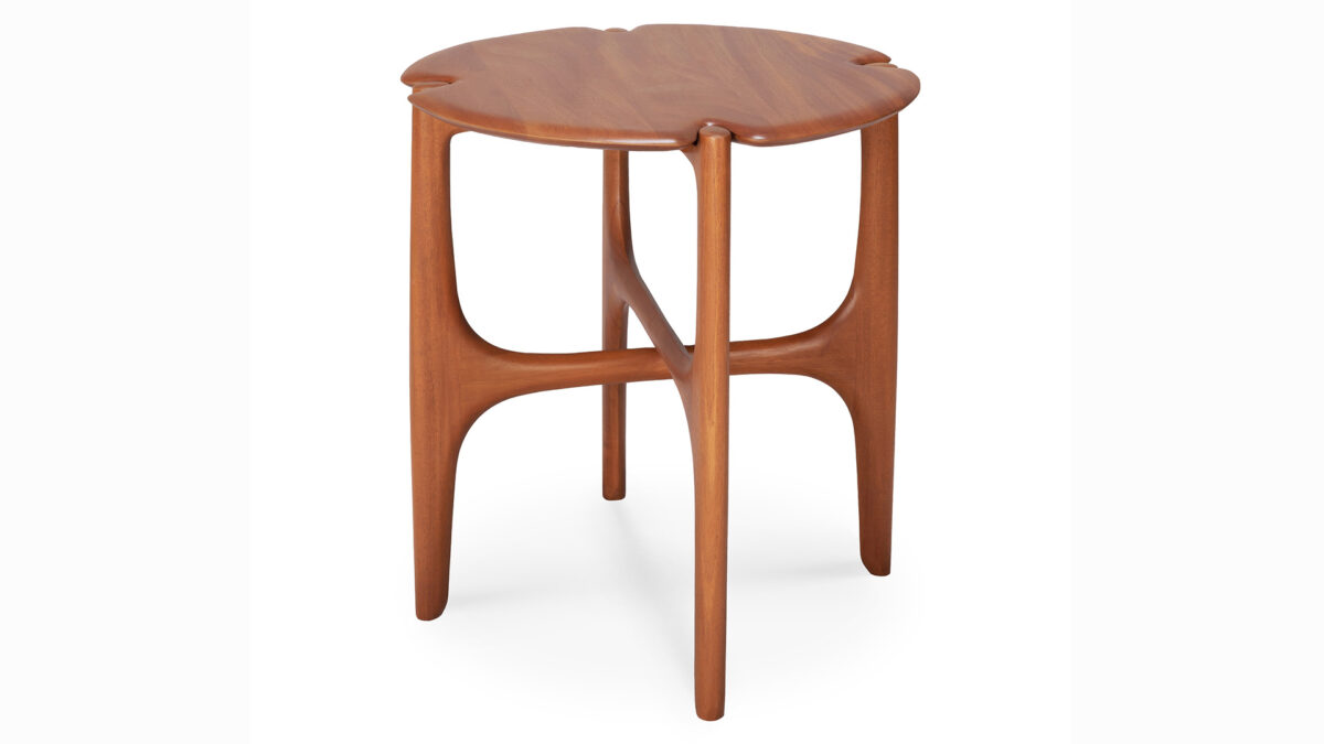 Pi a mid-century style occasional side table in a warm mahogany wood