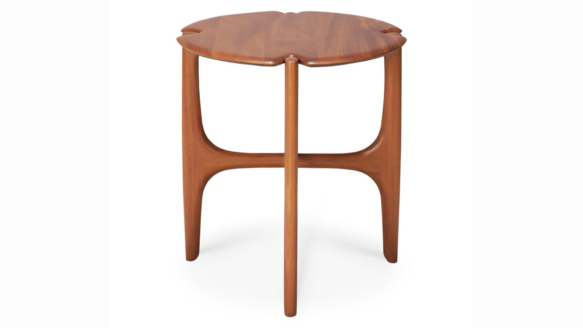 warm toned mahogany side table with a midcentury look