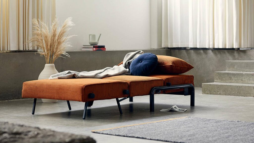 Ramone modern sofa bed Single, shown opened out as a bed