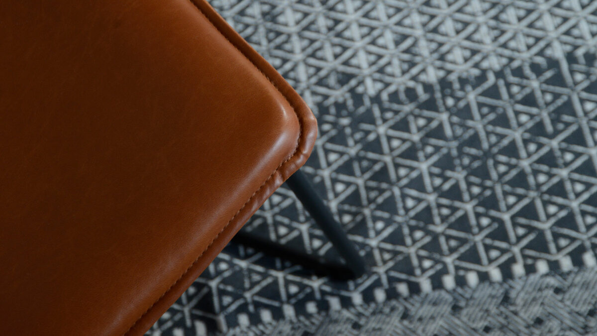 Faux Leather Stitched Lounge Tan Corner Closeup