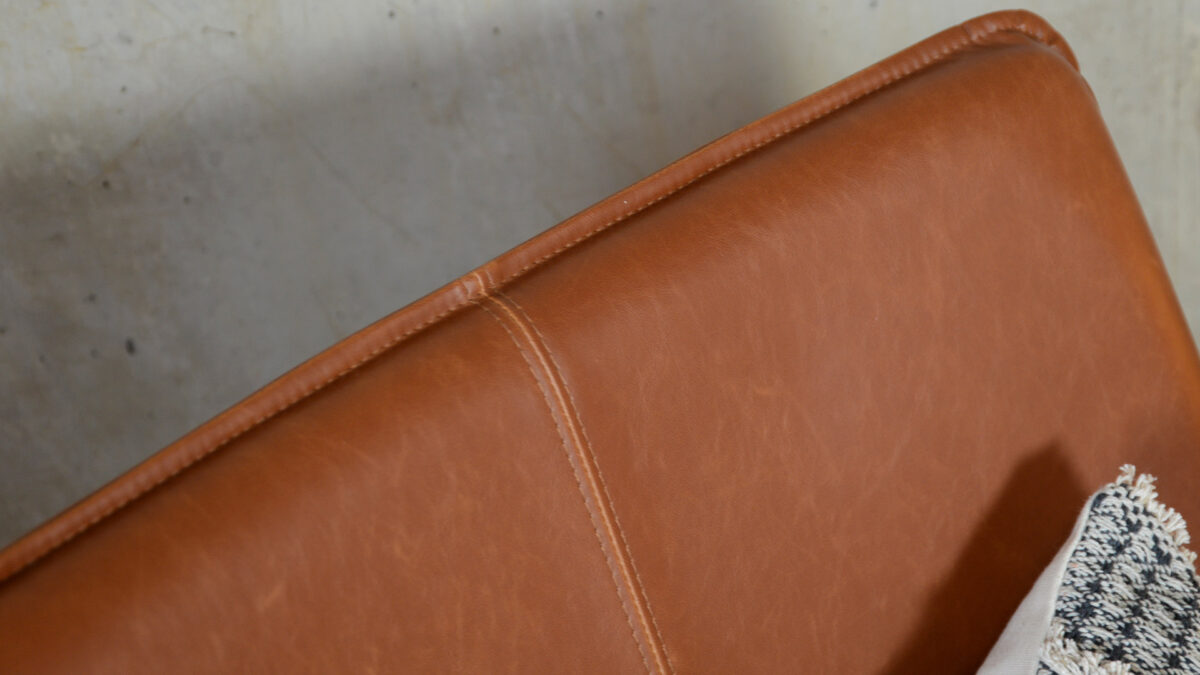 Faux Leather Stitched Lounge Tan Stitches Closeup