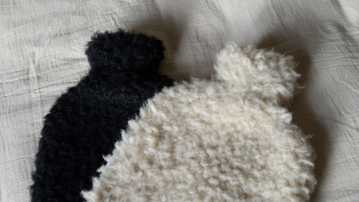 Faux Sheepskin Hot Water Bottles Black and Beige
