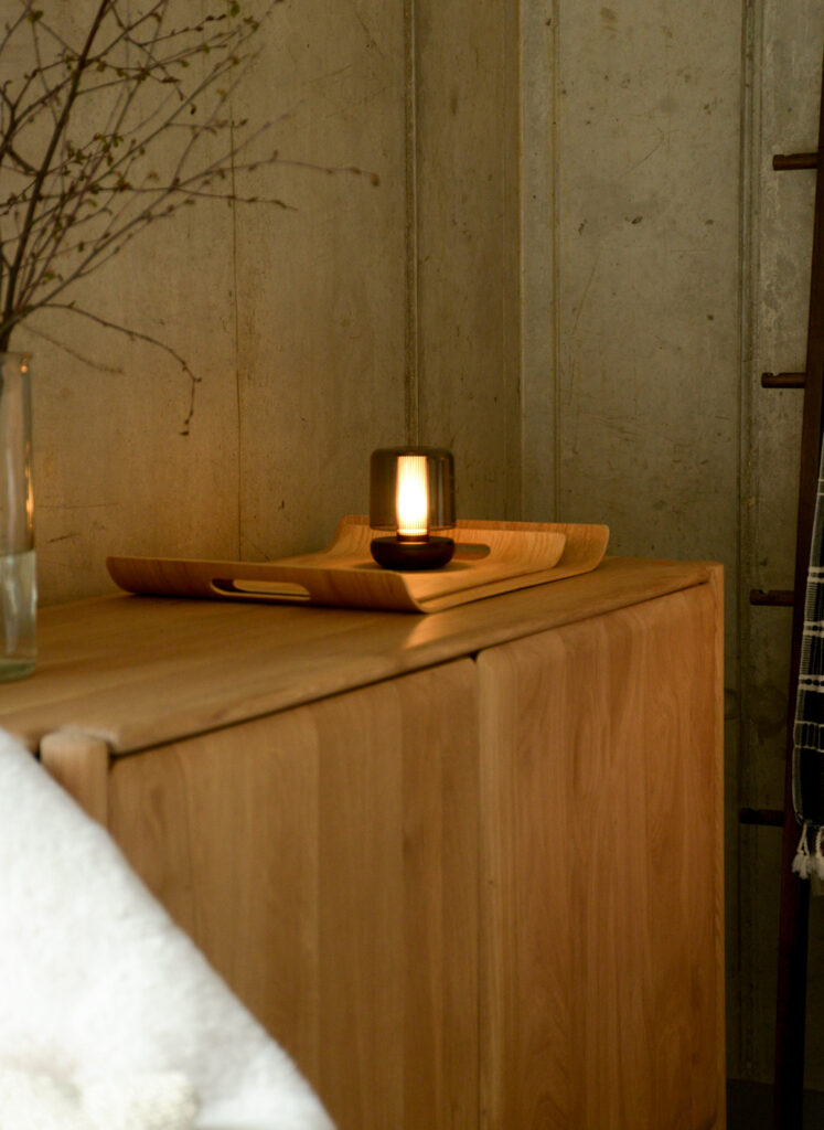 Firefly Lamp on Ethnicraft Pi Sideboard with branches PORTRAIT