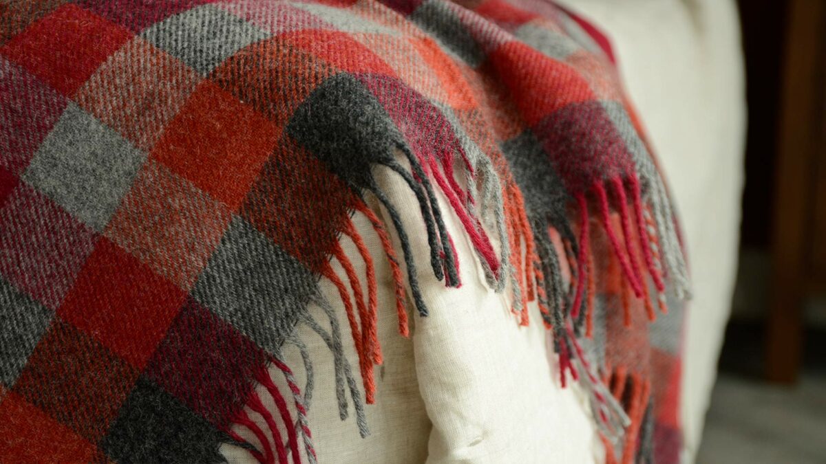 Fireside Red Check Wool Throw Corner Tassel Detail